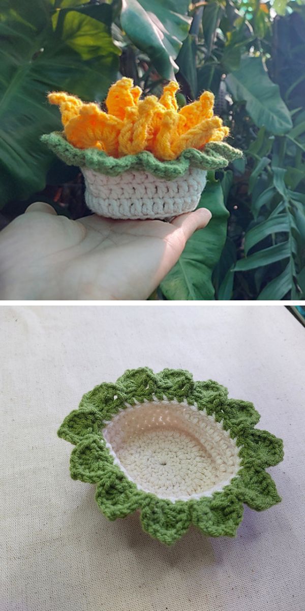 a crocheted flower pot