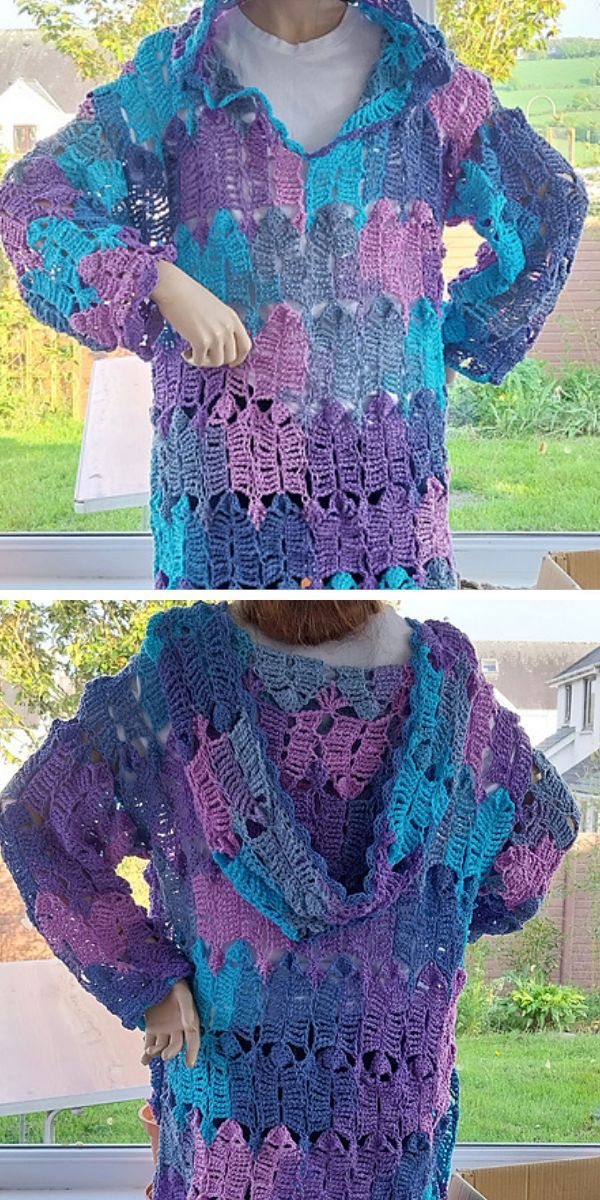 a crocheted pullover with a hoodie