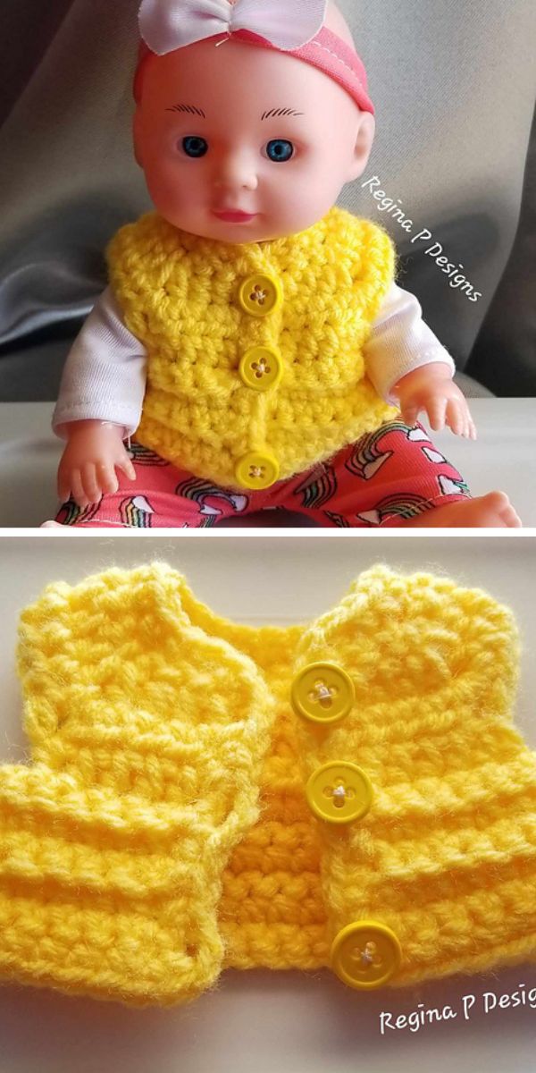 a yellow crocheted vest for a doll
