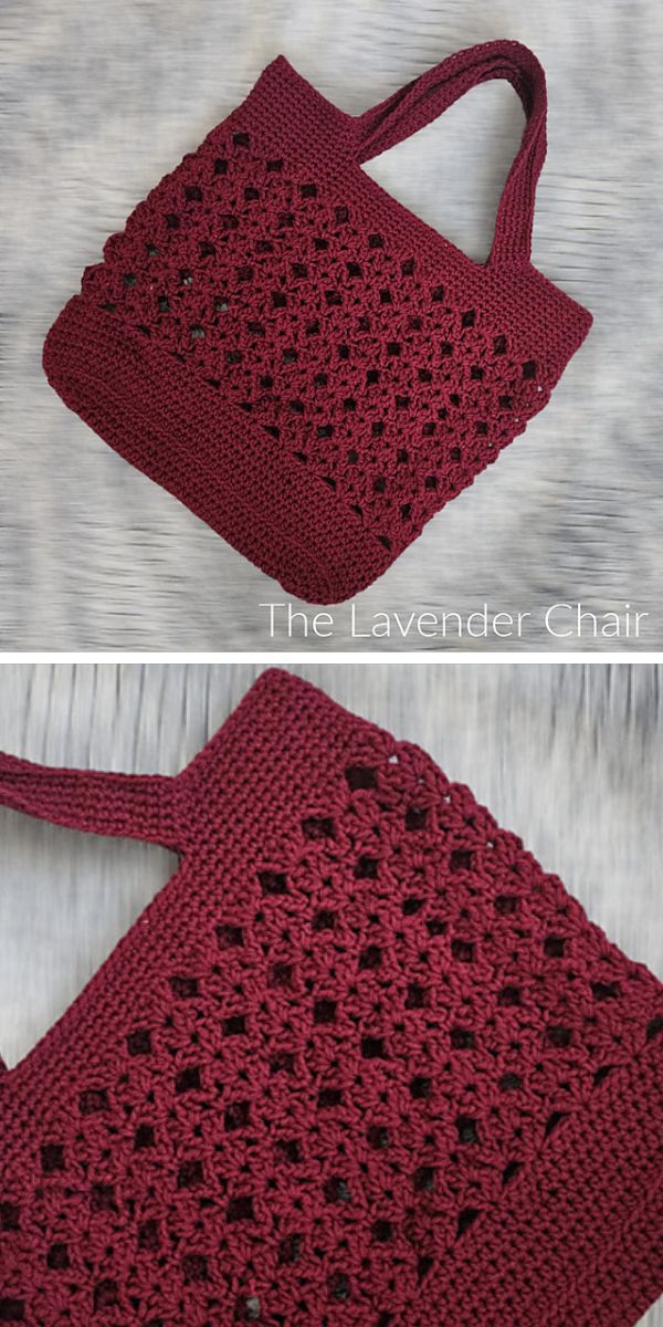 a dark red crochet tote bag