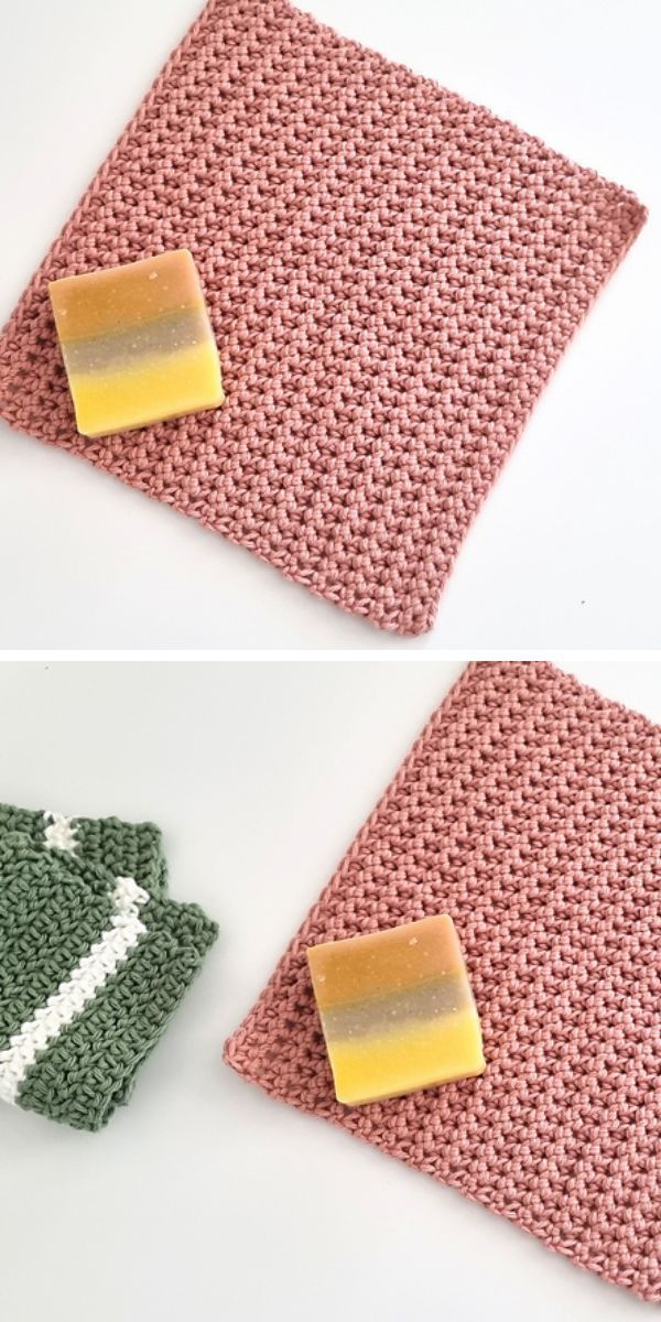 a simple crochet dishcloth in pink