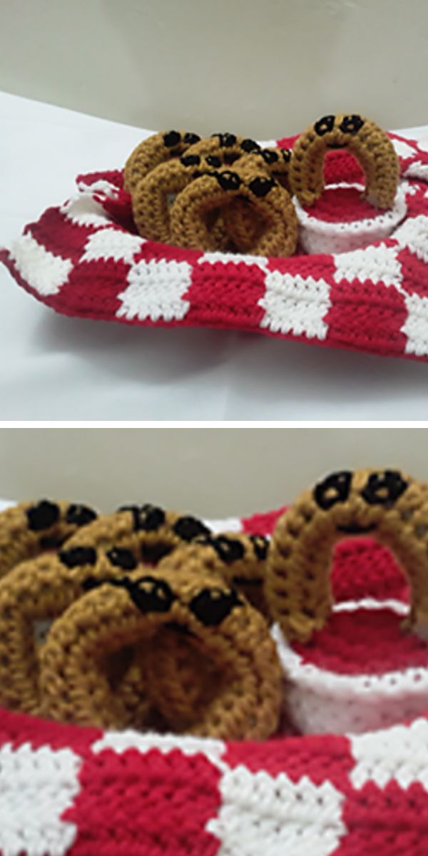 a crocheted basket of onion rings