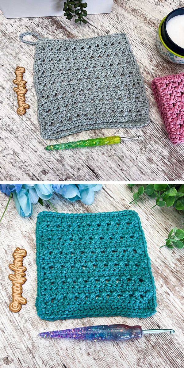 a simple crochet dishclothes in grey and blue