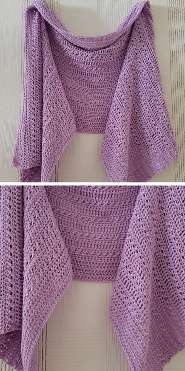 a crochet shawl in a violet color