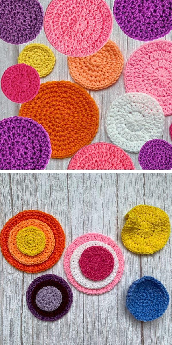 simple crochet coasters in different colors