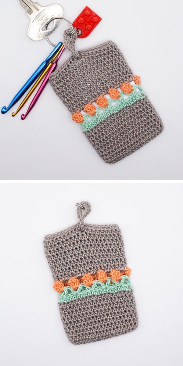 a crochet card holder keychain