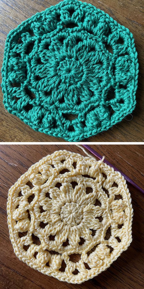a crochet hexagon block