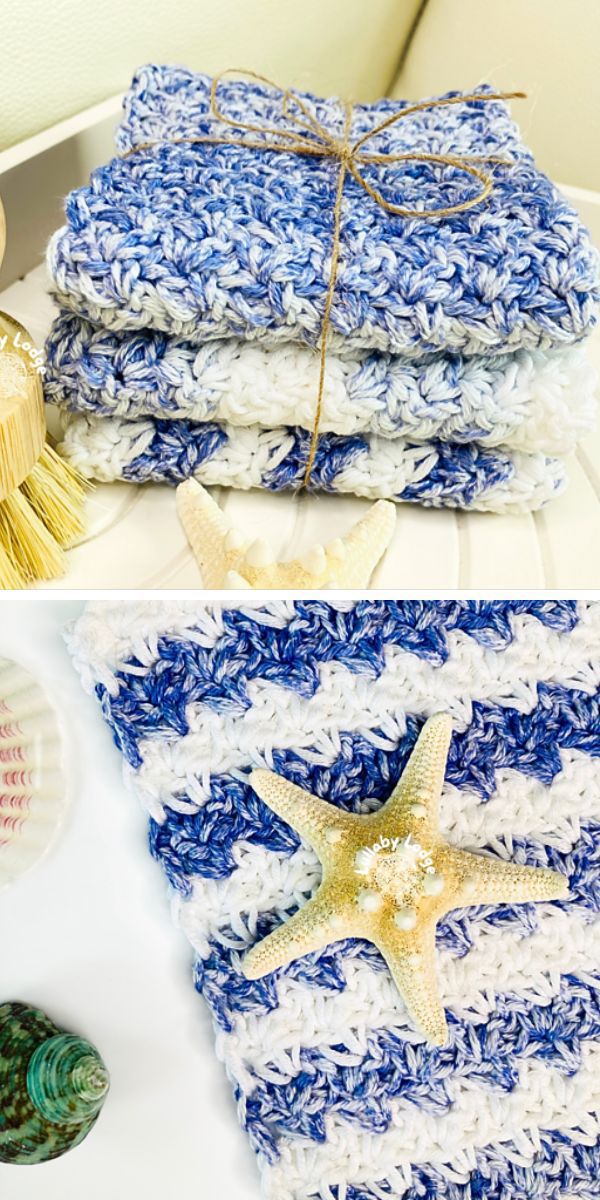 a set of striped crochet washcloths