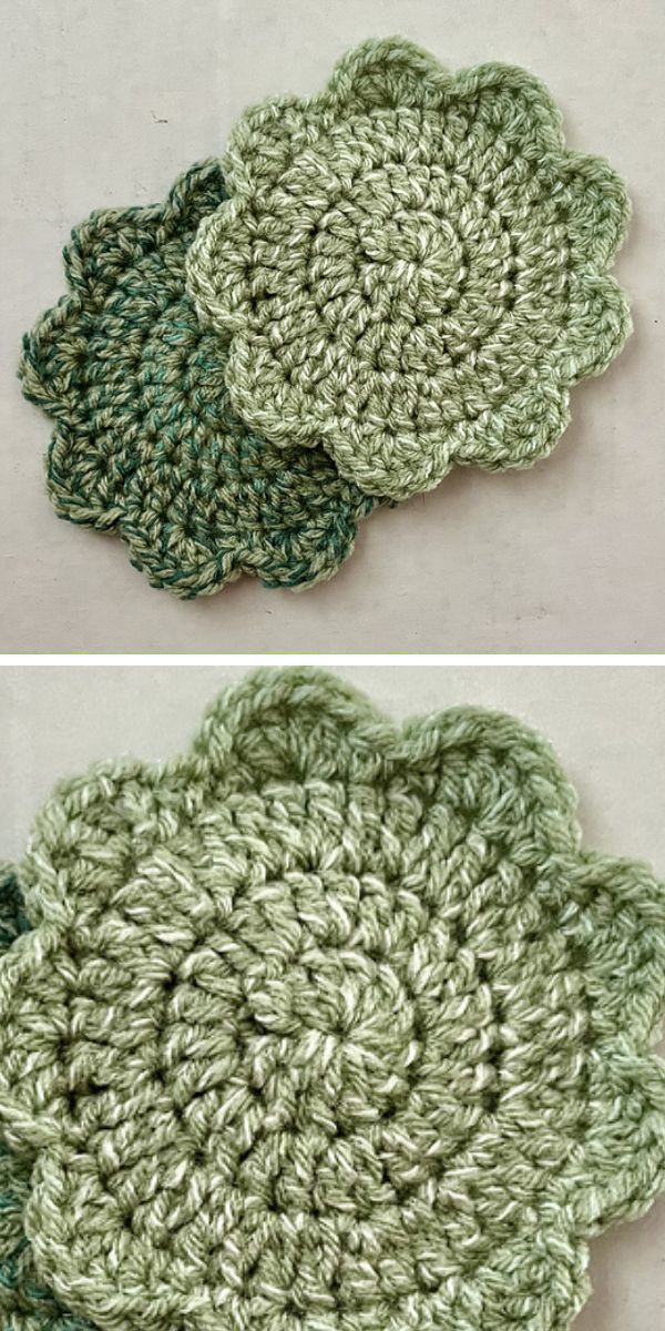 crochet flower coasters in green