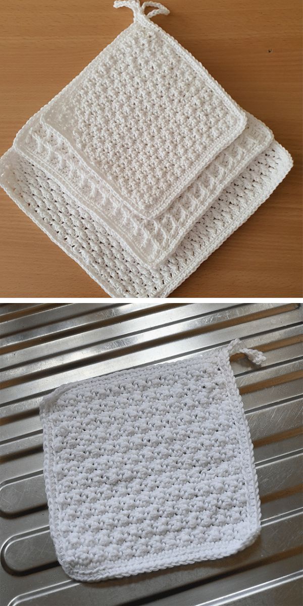 a textured crochet dishcloths in white