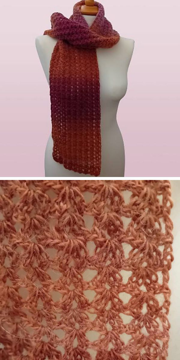 a crocheted scarf on a mannequin