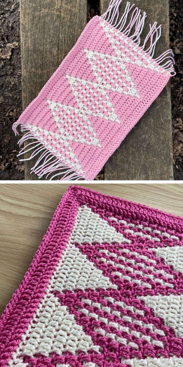 a crochet afghan block with a diamond motif