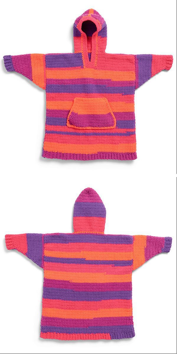 a crochet hoodie in vibrant colors