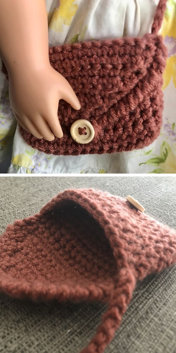 a red crochet doll purse