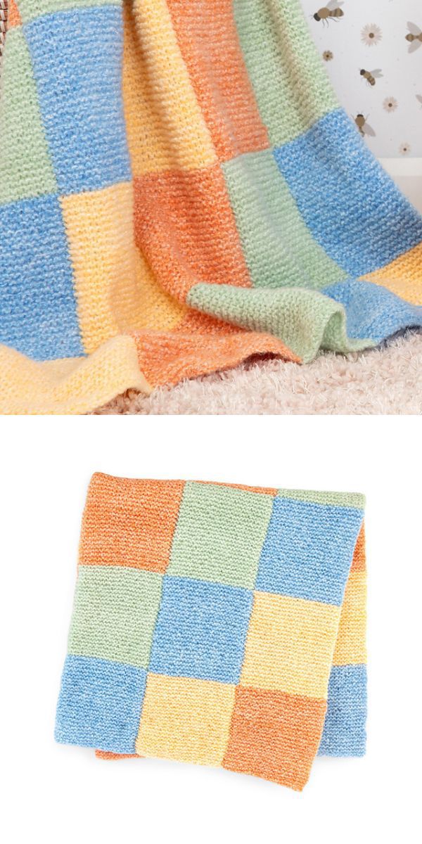 a knitted checkered baby blanket 