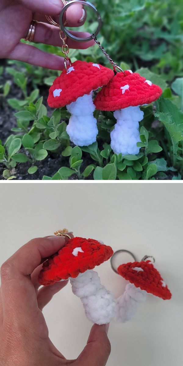 crochet mushroom keychains
