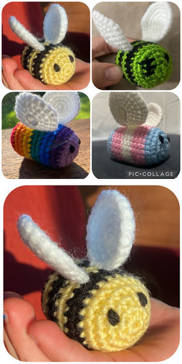 crochet bee amigurumi in different colors
