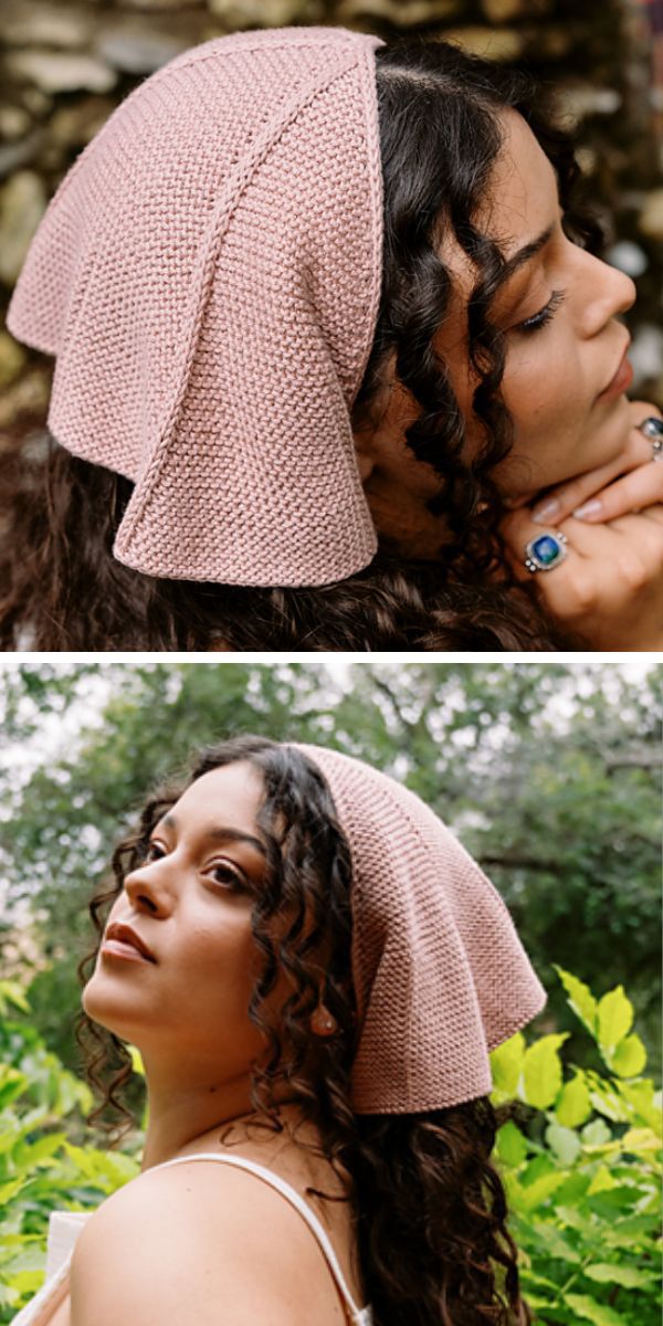 a pink knitted bandana