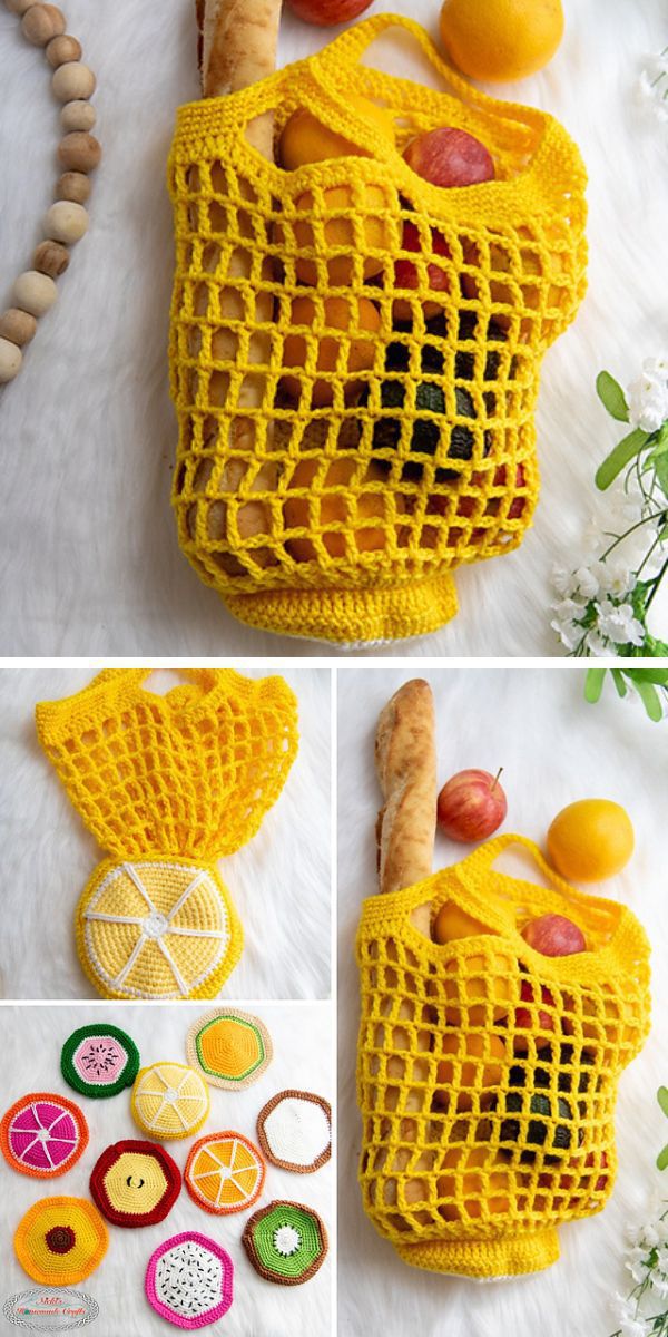 a yellow crochet market bag