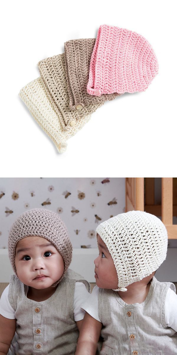 crochet baby bonnets in different colors