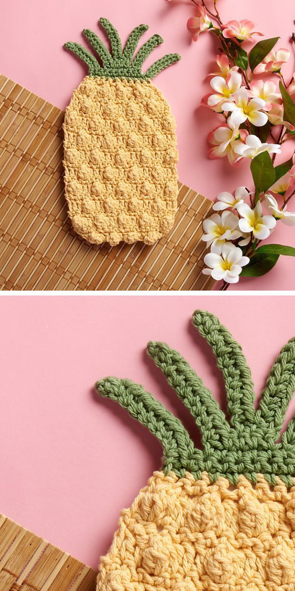 a crochet dishcloth shaped like a pineapple