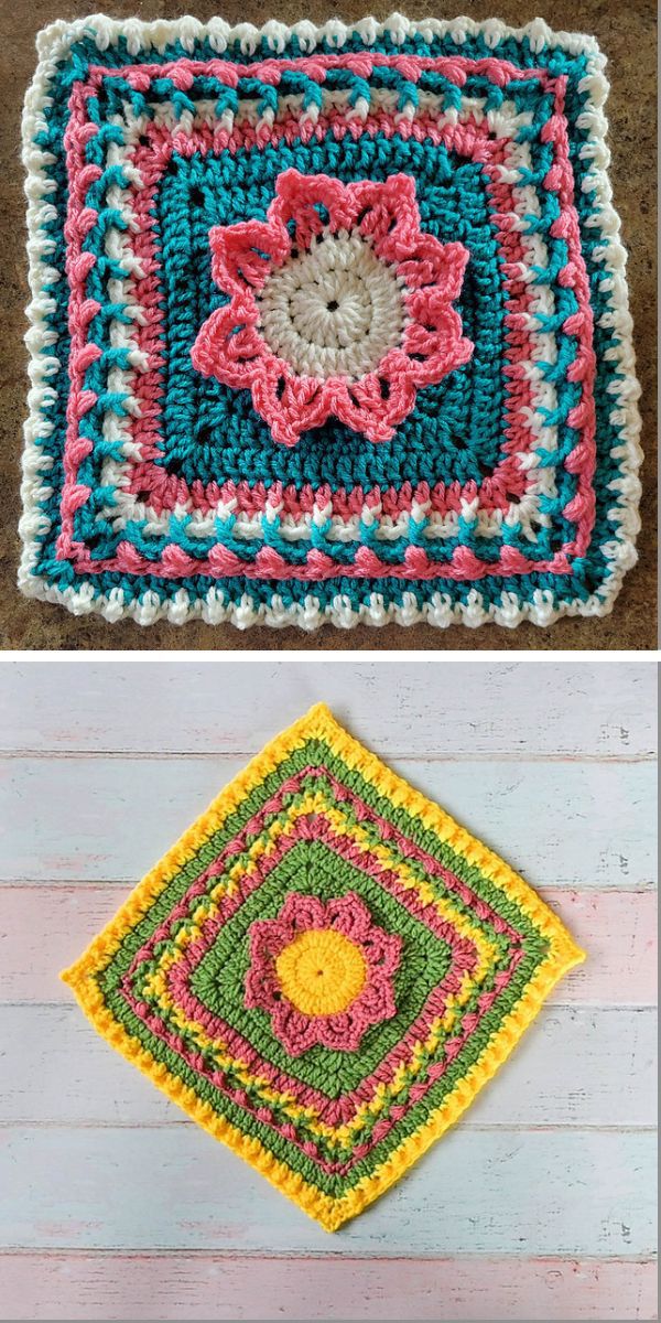 multicolored crochet flower squares