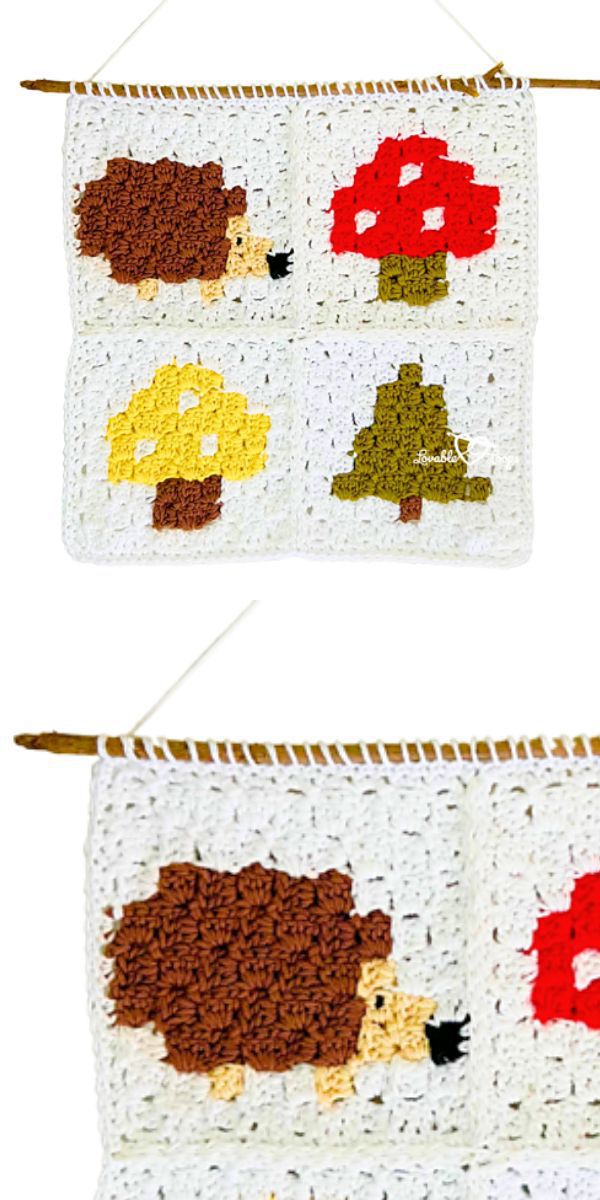 a fall-themed crochet wall hanging