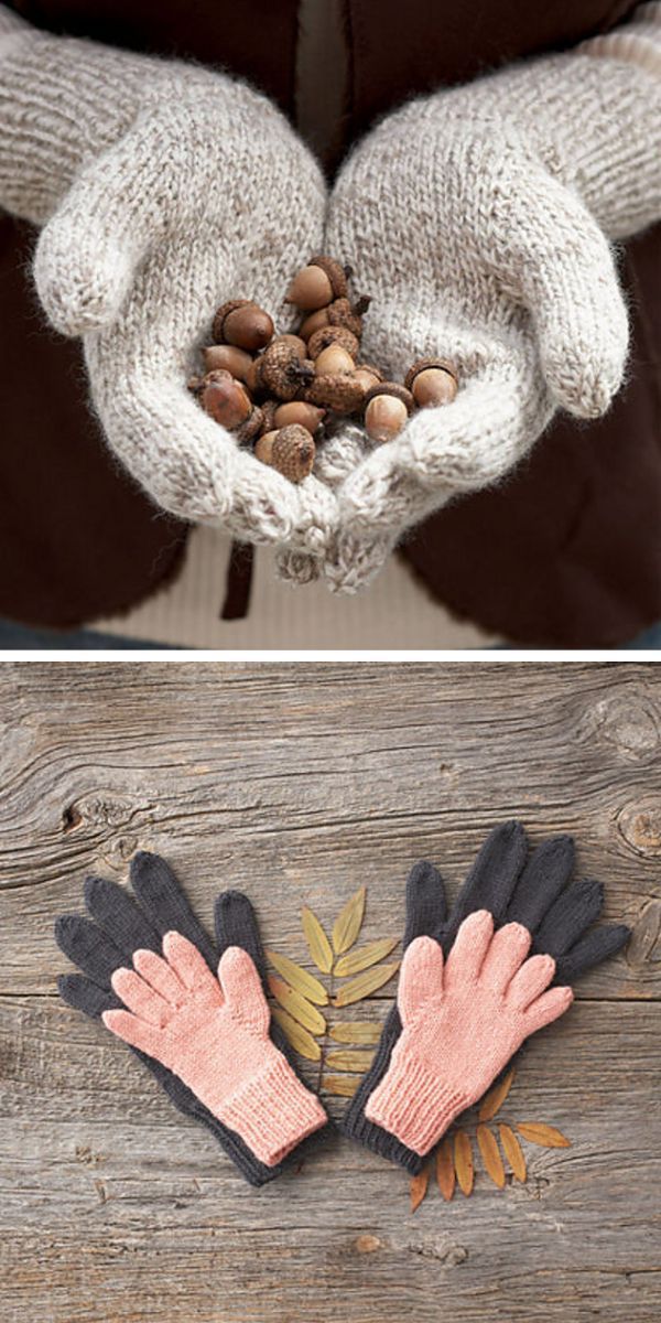 knitted gloves on a wooden surface