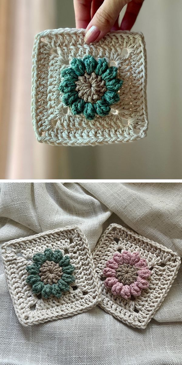 crochet granny squares with a lovely flower motif