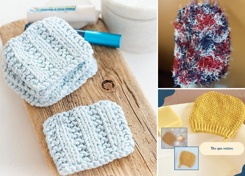 Knit Scrubs and Mittens for Gentle Bathing and Cleaning
