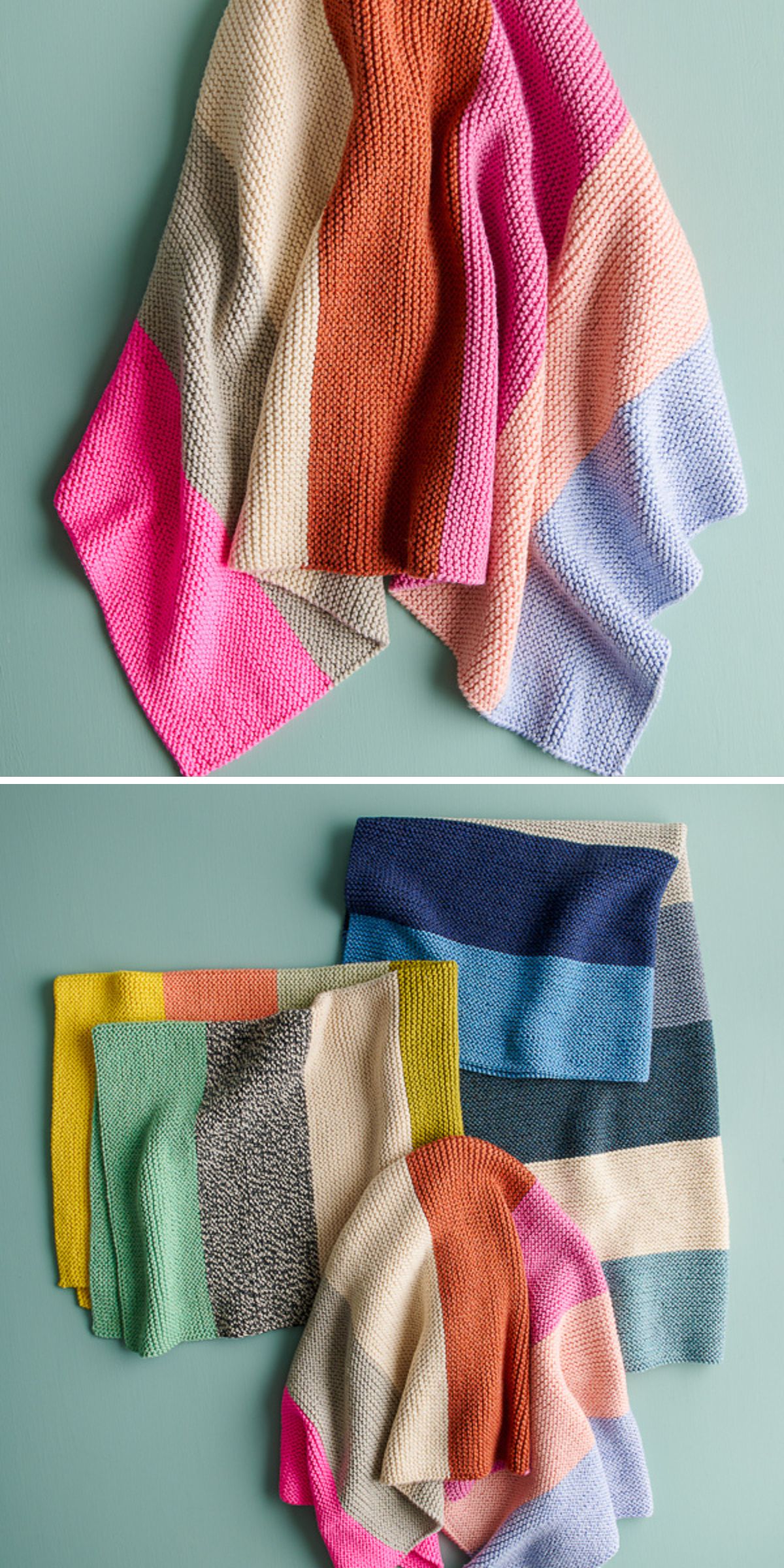 knitted blankets with stripes in bold colors