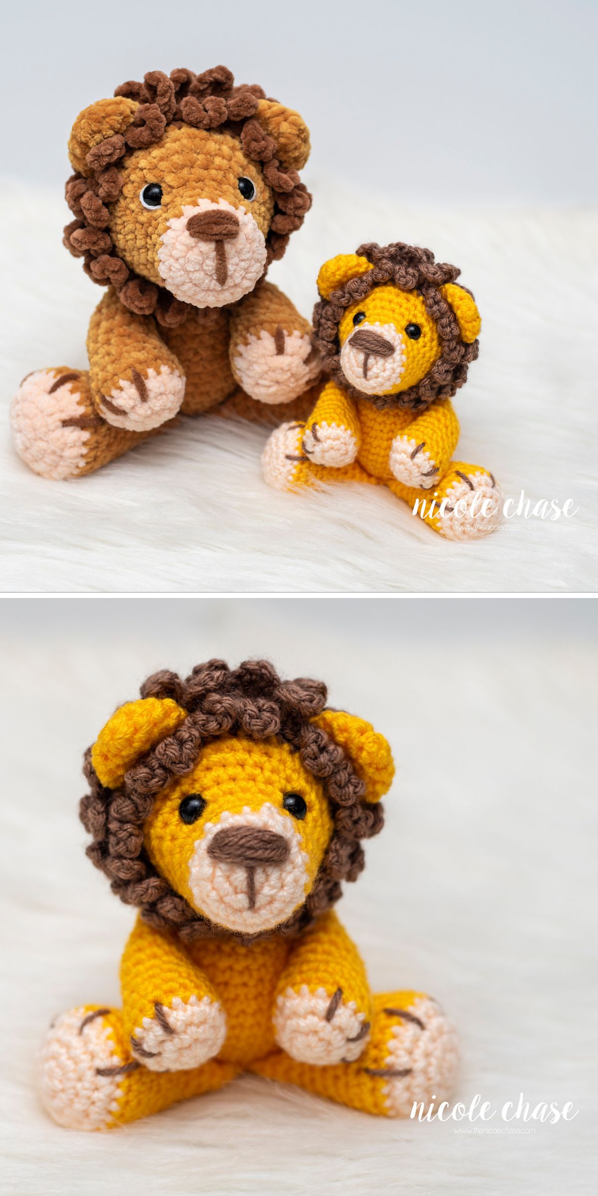 two crochet lion toys