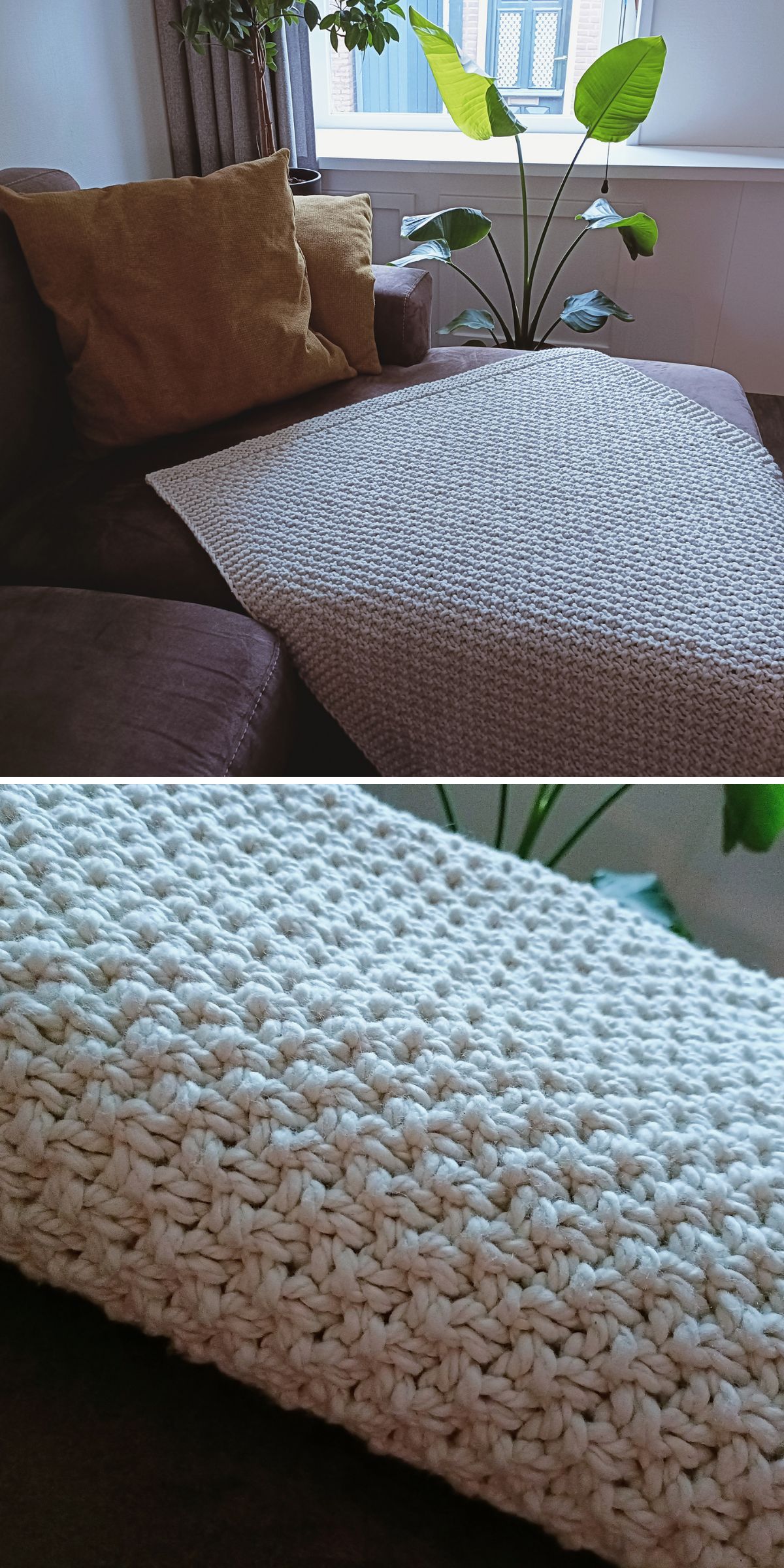 a simple knit throw in a neutral color laid on a couch