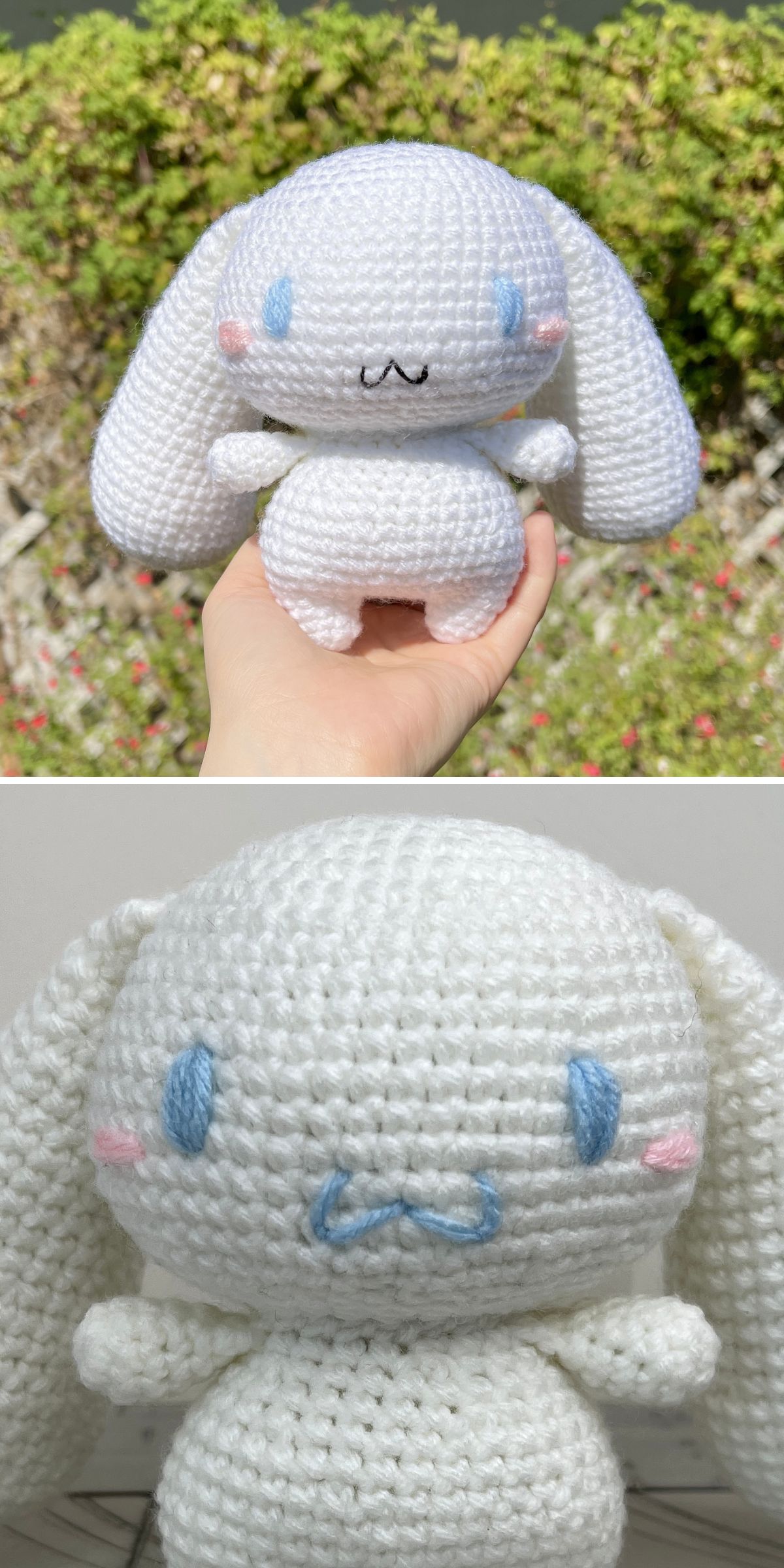 a plump bunny amigurumi in a white color 