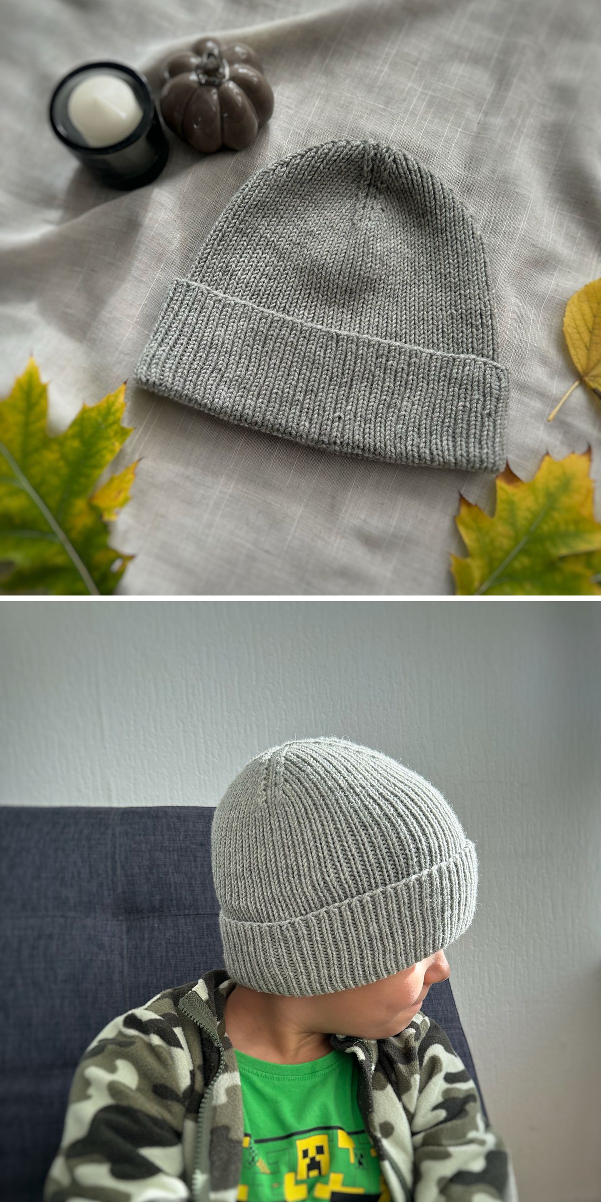 a ribbed knit hat in grey