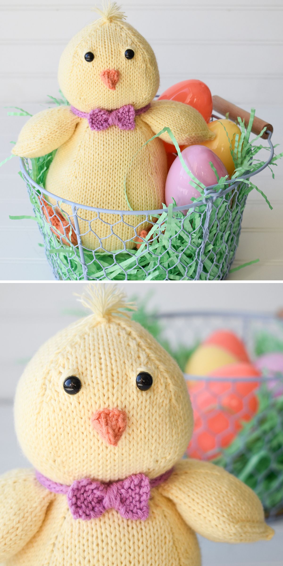 a large knitted chicken amigurumi