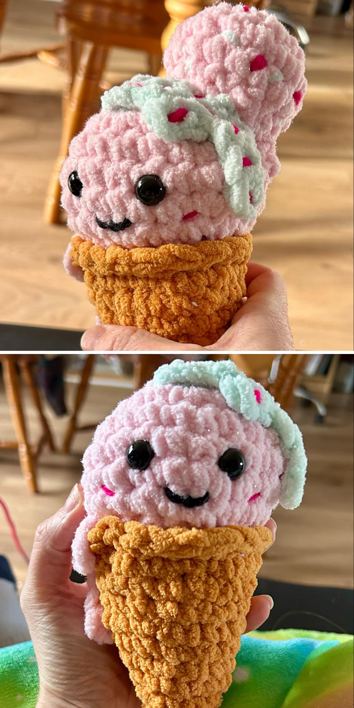 a crochet ice cream amigurumi