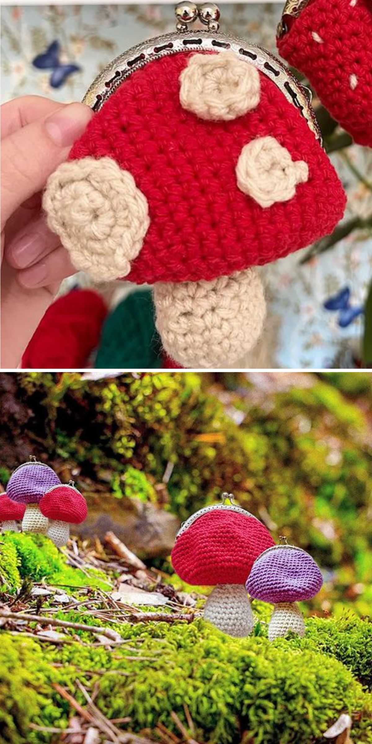 mushroom-shaped crochet coin purses