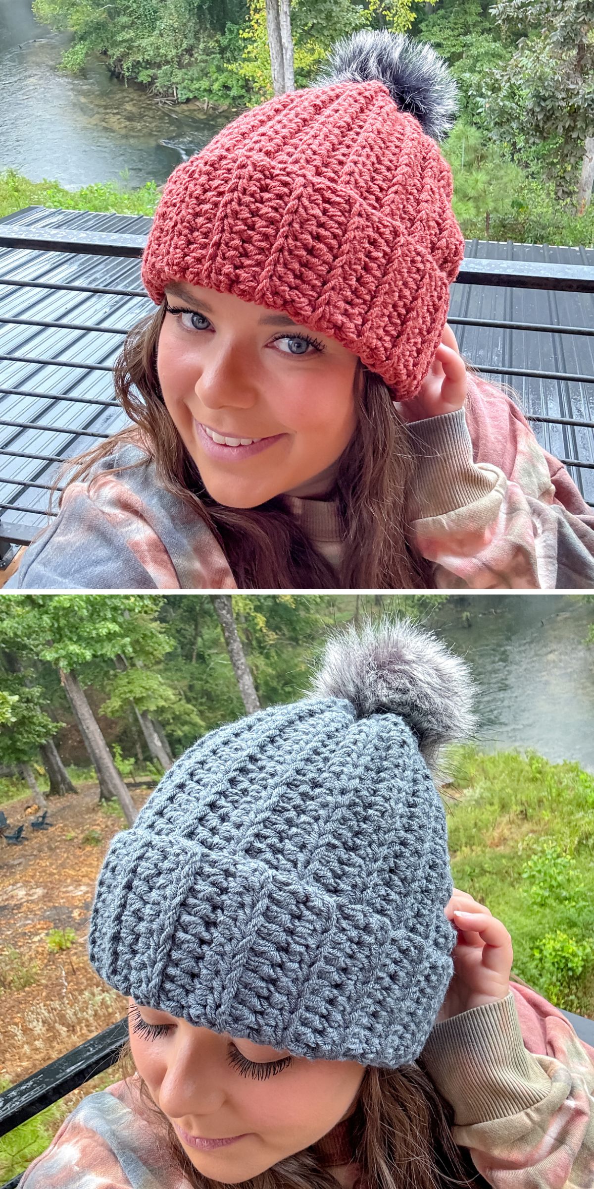 a simple chunky ribbed crochet hat with a pom pom