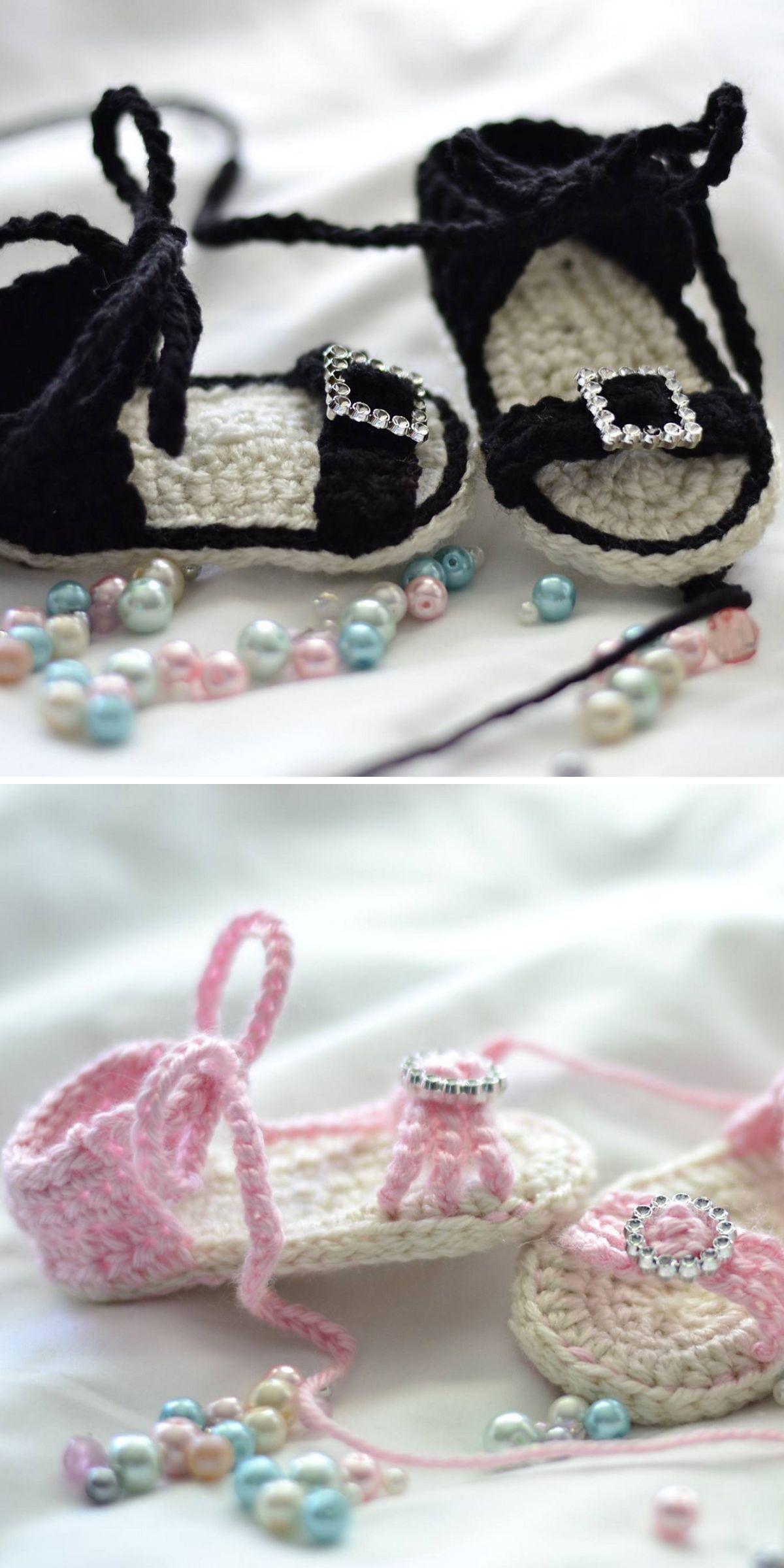 elegant crochet baby sandals with shiny cubic zirconias