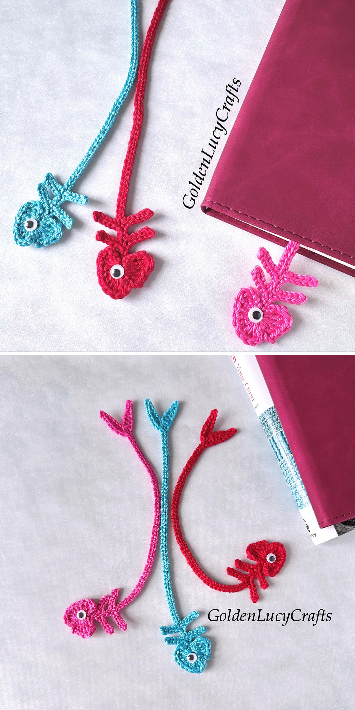 crochet bookmarks with featuring a fishbone design