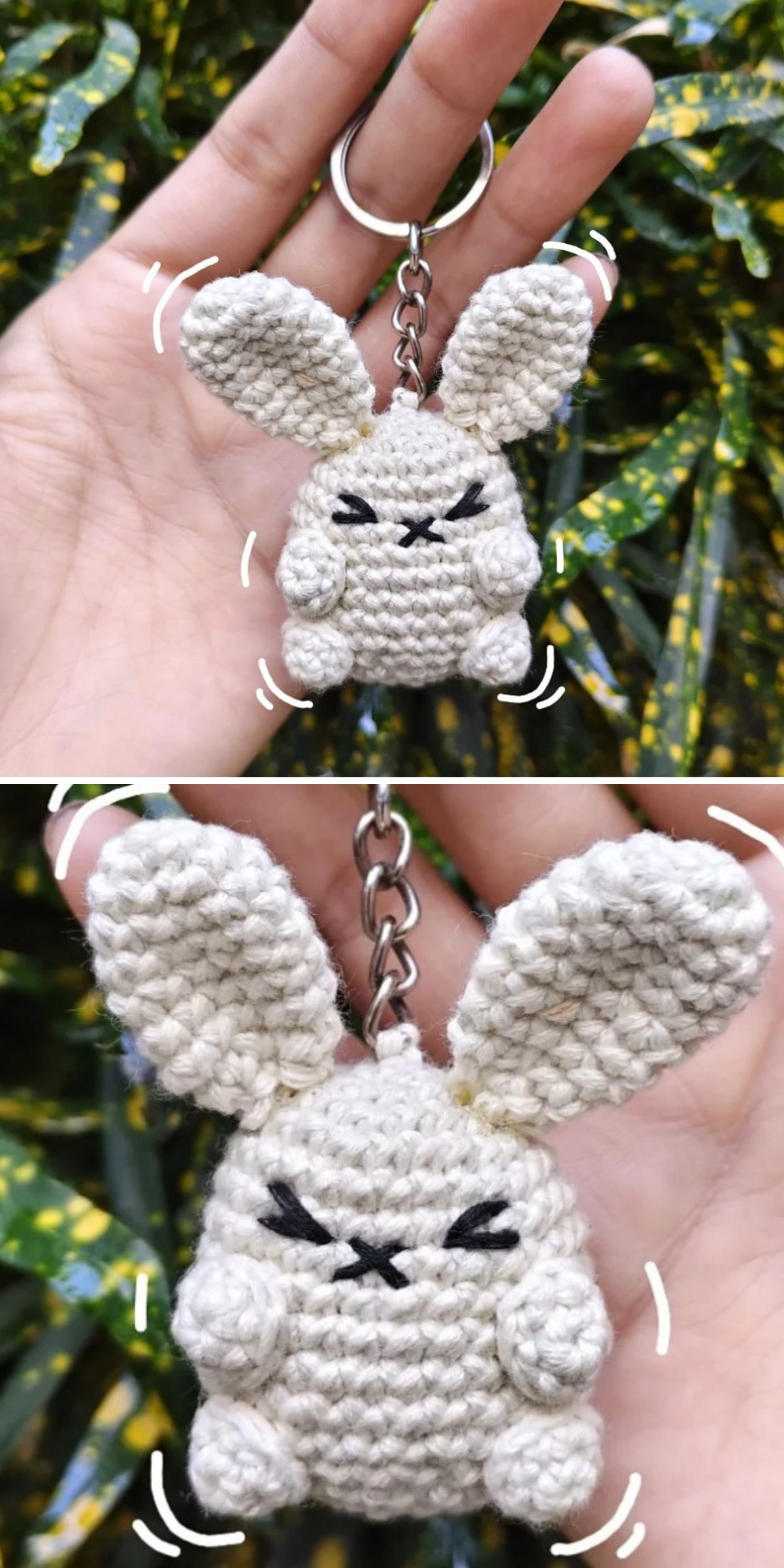 a small crochet bunny keychain