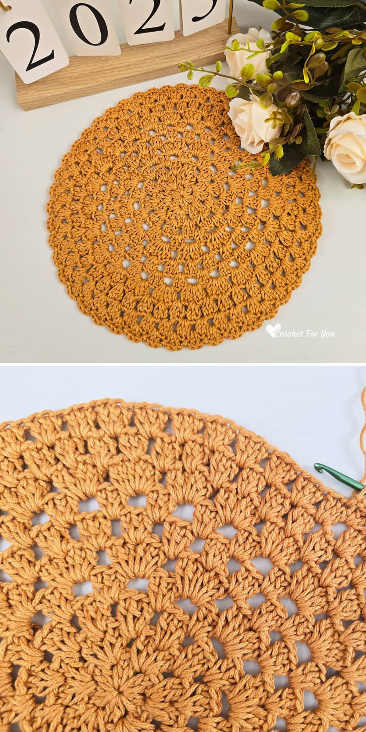 a round crochet table mat