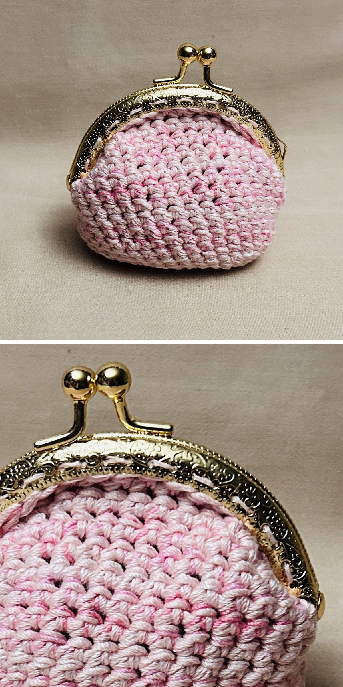a simple crochet coin purse with a gold kiss-lock frame