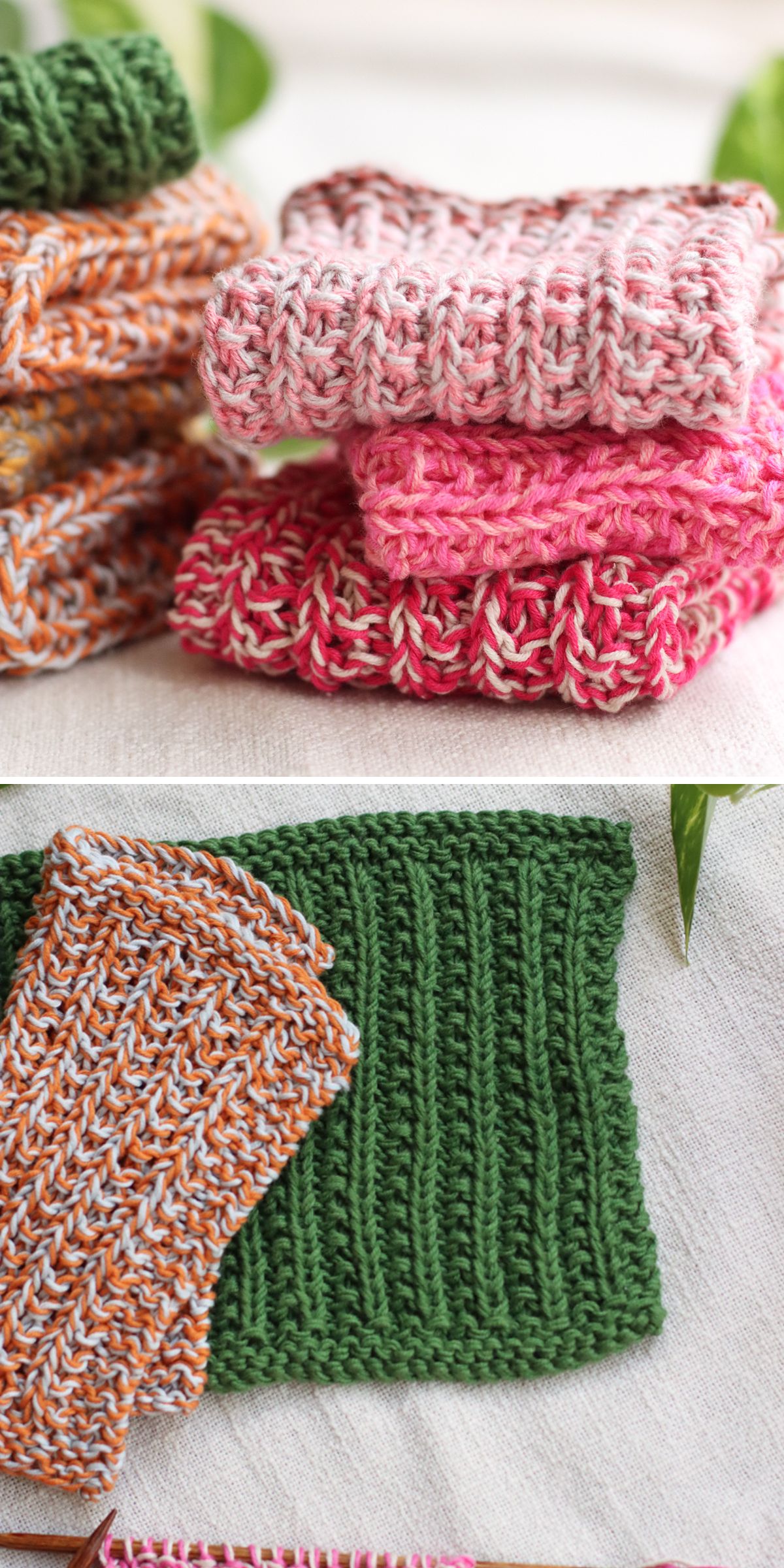 ribbed knitted dishcloths in vibrant colors