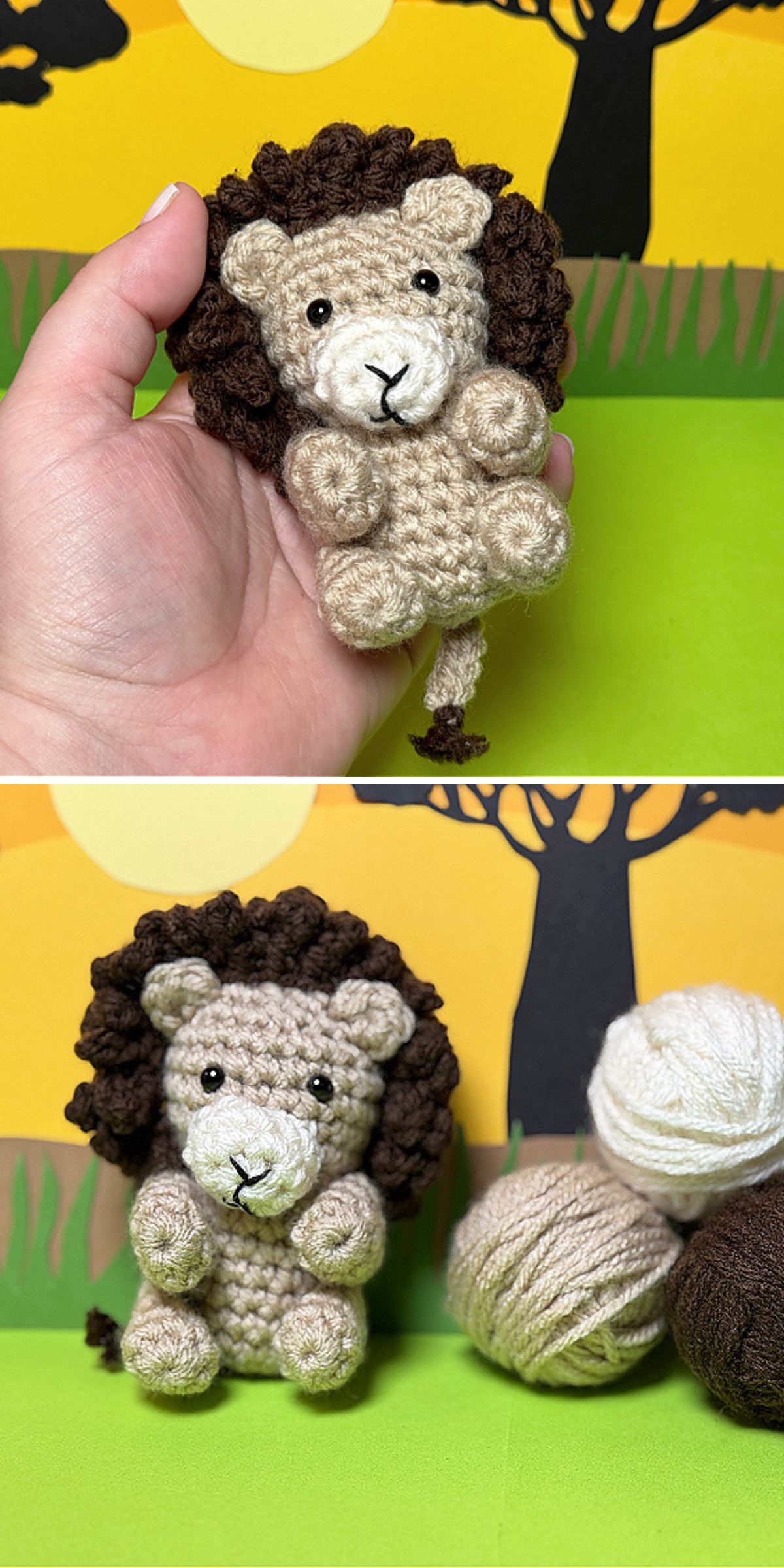 a mini crochet lion amigurumi toy