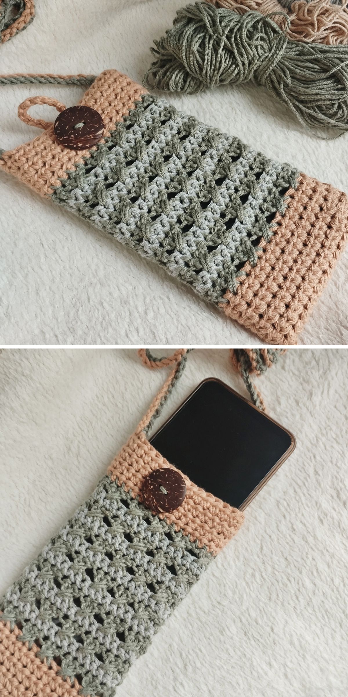 a crochet phone pouch