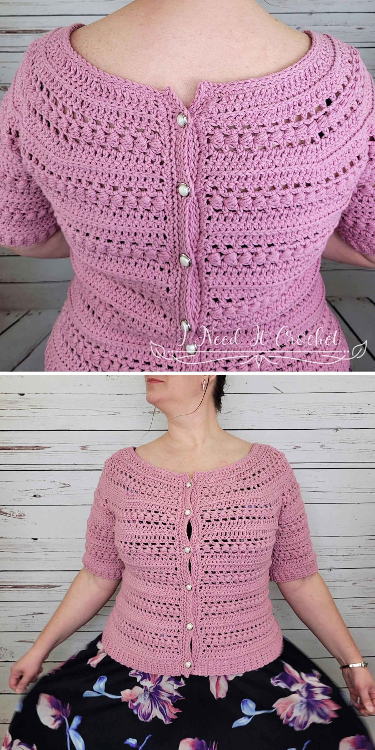 a pink summer crochet cardigan