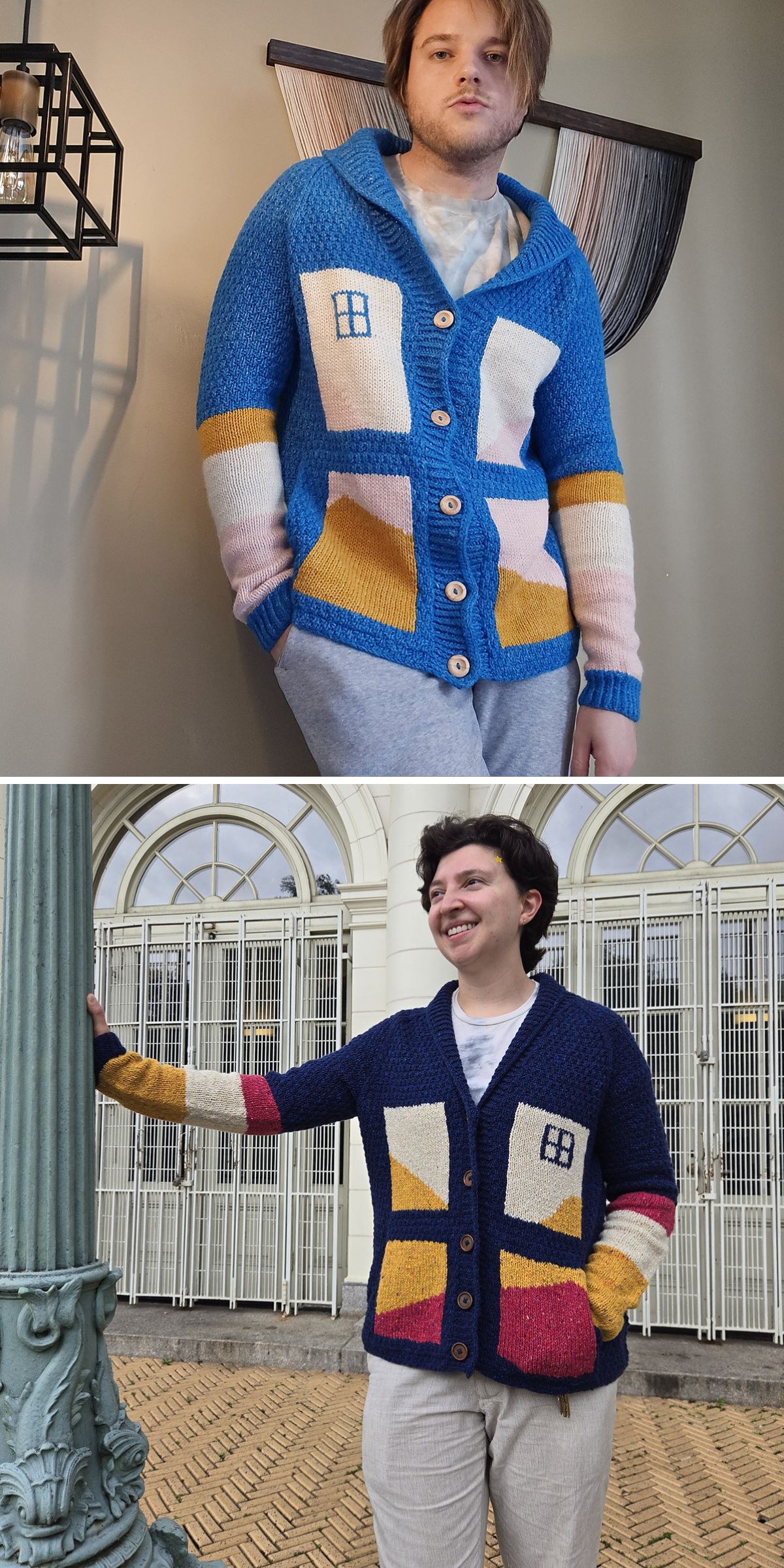 a modern knitted men’s cardigan in vibrant hues