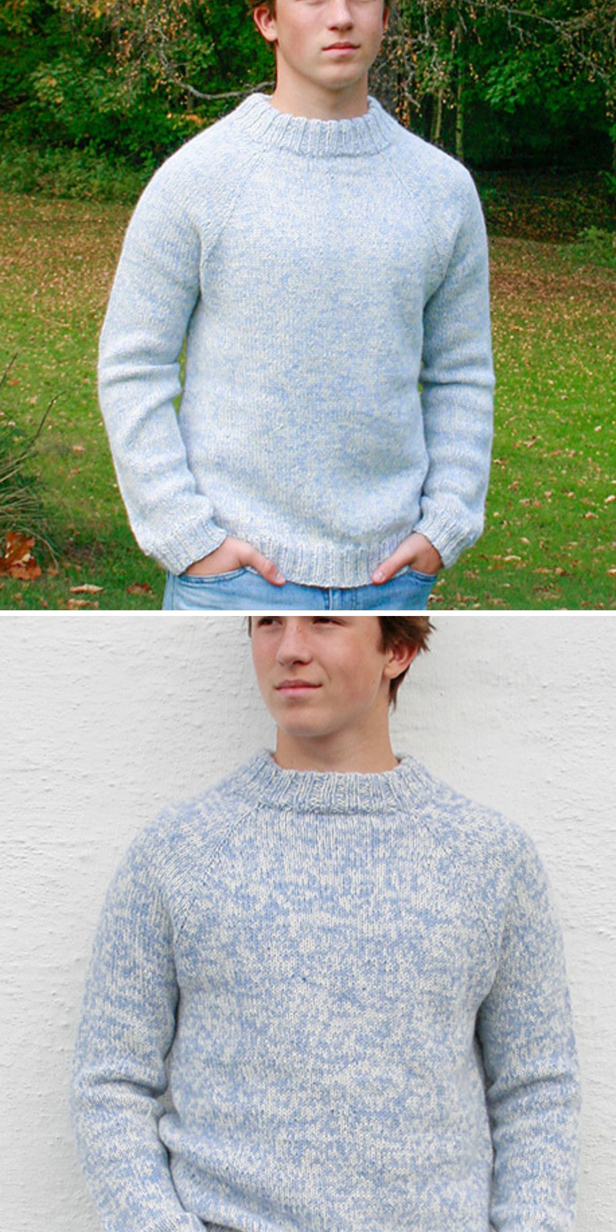 a knitted men’s sweater in a light color